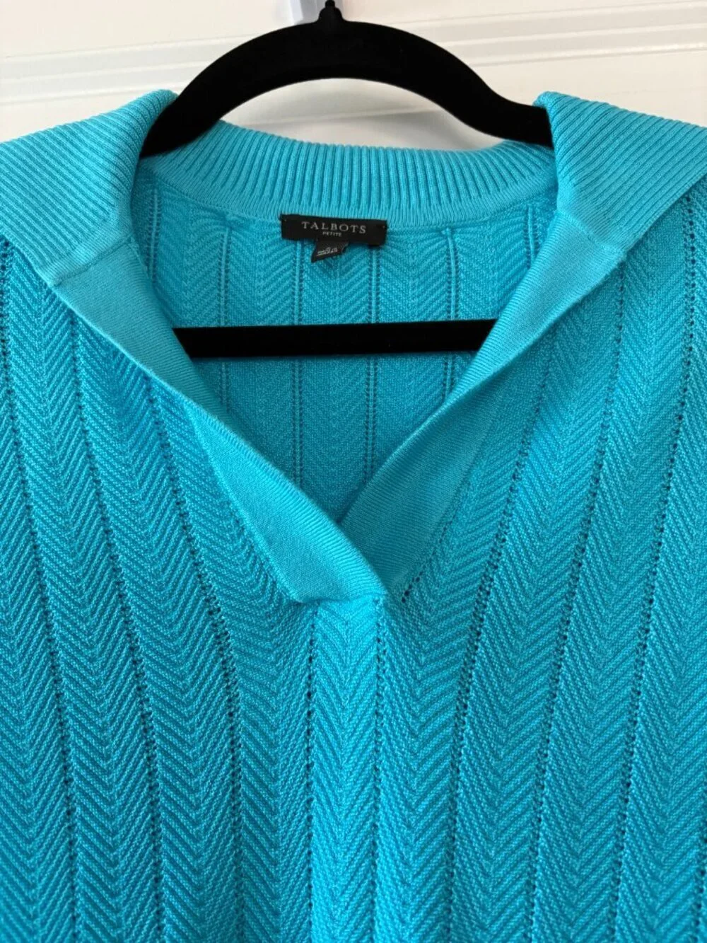 Talbots Azure Blue Tipped Johnny Collar Polo Sweater Size Petite P